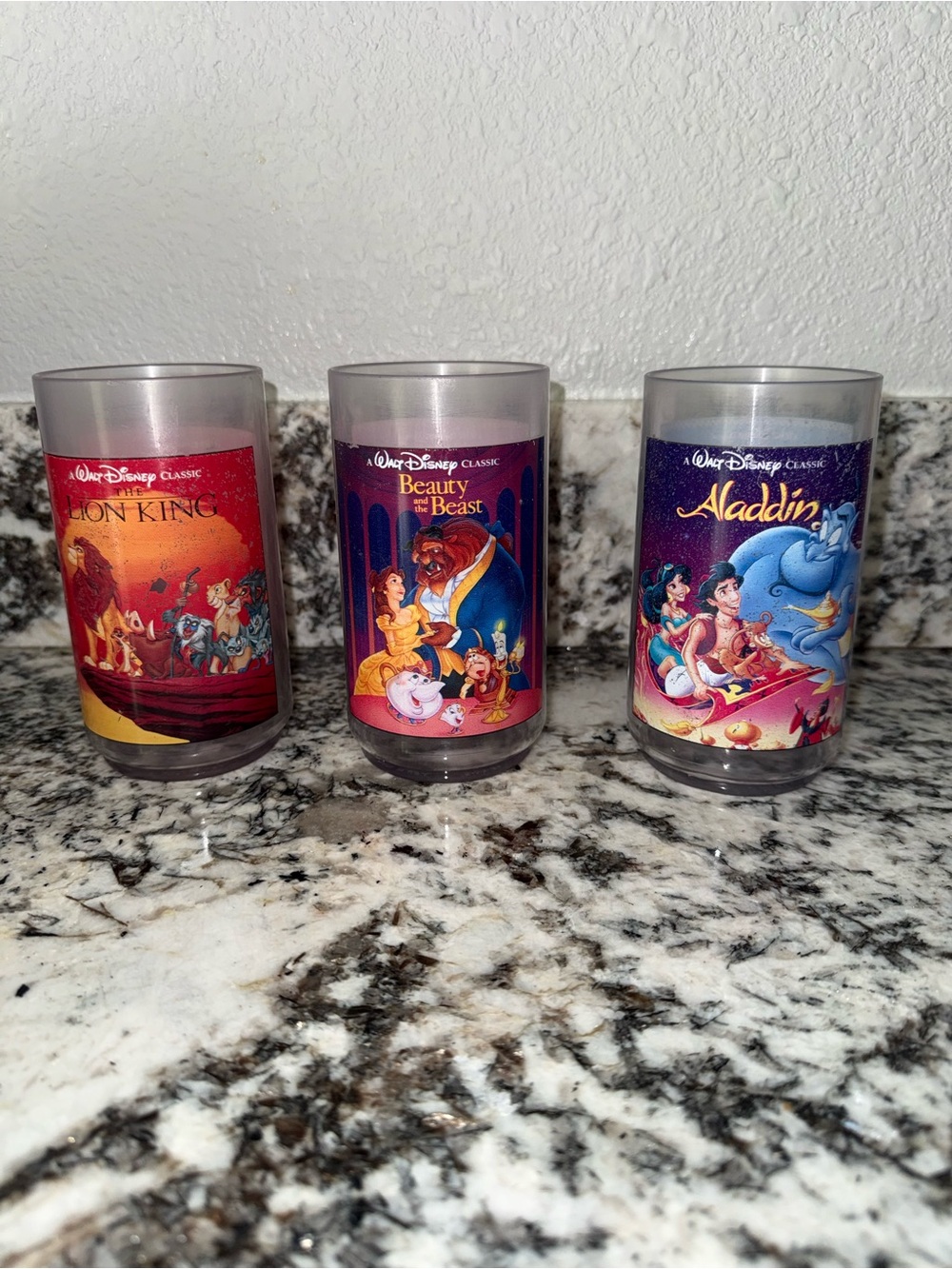 Disney Glass Tumbler Set with Red, Purple, Blue Movie Panels